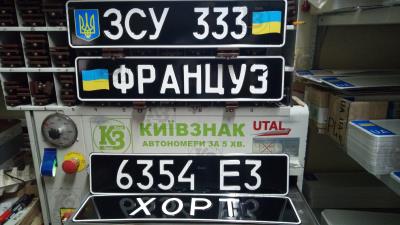 Сувенирный номер на машины ЗСУ с позывным. Герб + флаг. Варианты шрифтов